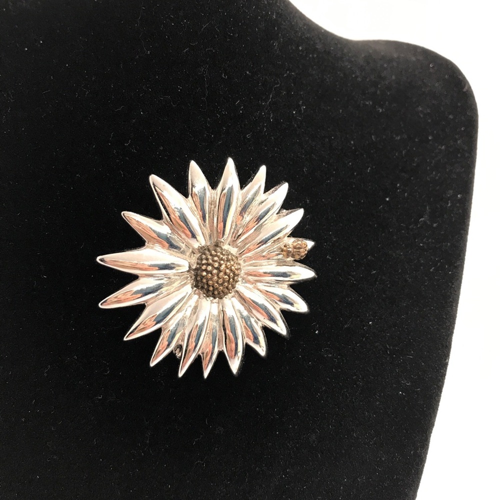 925 Marked Silver Daisy Ladybug Flower Brooch Pin